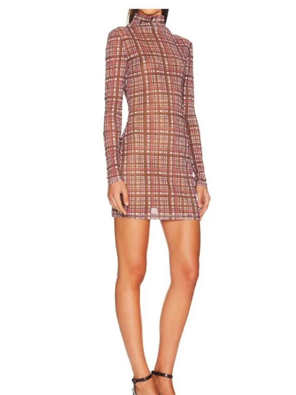 NWT Atoir x Lara Worthington Bodycon Mini Dress Long Sleeve in Pink/Brown Sz S